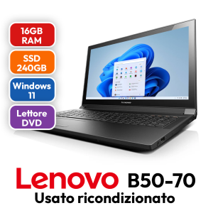 Lenovo B50-70 Notebook Ricondizionato - Windows 11, 16GB RAM, SSD 240GB, Lettore DVD e Batteria Nuova